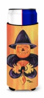 Halloween Pumpkin and Bat Fleur de lis Ultra Hugger for slim cans
