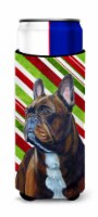 French Bulldog Candy Cane Holiday Christmas Ultra Hugger for slim cans