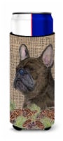French Bulldog on Faux Burlap with Pine Cones Ultra Hugger for slim cans