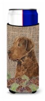 Curly Coated Retriever on Faux Burlap with Pine Cones Ultra Hugger for slim cans
