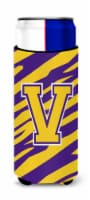 Letter V Monogram - Tiger Stripe - Purple Gold Ultra Hugger for slim cans