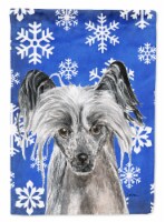 Carolines Treasures  SC9606CHF Chinese Crested Winter Snowflakes Flag Canvas Hou