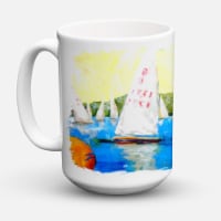 Carolines Treasures MW1094CM15 Sailboats Round the Mark Coffee Mug 15 oz