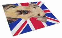 Airedale with English Union Jack British Flag Glass Cutting Board Large
