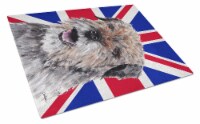 Border Terrier with English Union Jack British Flag Glass Cutting Board Large