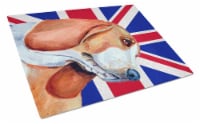 Basset Hound with English Union Jack British Flag Glass Cutting Board Large