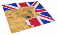 Norwich Terrier with English Union Jack British Flag Glass Cutting Board Large