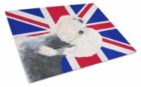 Dandie Dinmont Terrier with English Union Jack British Flag Glass Cutting Board