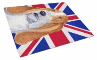 Basset Hound with English Union Jack British Flag Glass Cutting Board Large
