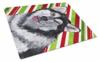 Alaskan Malamute Candy Cane Holiday Christmas Glass Cutting Board Large
