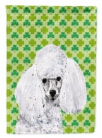 White Toy Poodle Lucky Shamrock St. Patrick's Day House Flag