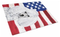 White Toy Poodle with American Flag USA Glass Cutting Board Large