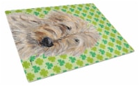 Golden Doodle 2 Lucky Shamrock St. Patrick's Day Glass Cutting Board Large