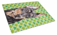 German Pinscher Lucky Shamrock St. Patrick's Day Glass Cutting Board Large