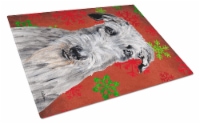 Scottish Deerhound Red Snowflakes Holiday Glass Cutting Board Large