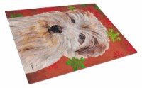 Norfolk Terrier Red Snowflakes Holiday Glass Cutting Board Large