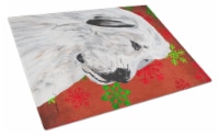 Great Pyrenees Red Snowflakes Holiday Glass Cutting Board Large