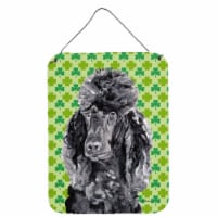 Black Standard Poodle Lucky Shamrock St. Patrick's Day Wall or Door Hanging Prin
