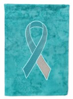 Teal and White Ribbon for Cervical Cancer Awareness Garden Flag