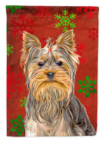 Red Snowflakes Holiday Christmas  Yorkie / Yorkshire Terrier Flag Garden Size