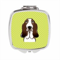 Carolines Treasures BB1305SCM Checkerboard Lime Green Basset Hound Compact Mirror- 2.75 x 3 x