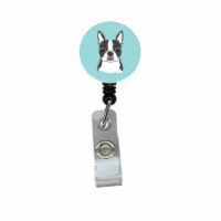 Carolines Treasures  Checkerboard Blue Boston Terrier Retractable Badge Reel