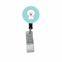 Carolines Treasures  Checkerboard Blue Bichon Frise Retractable Badge Reel