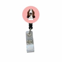 Carolines Treasures  Checkerboard Pink Basset Hound Retractable Badge Reel