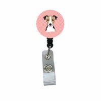 Carolines Treasures  Checkerboard Pink Jack Russell Terrier Retractable Badge Reel