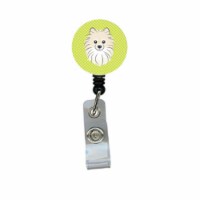 Carolines Treasures  Checkerboard Lime Green Pomeranian Retractable Badge Reel
