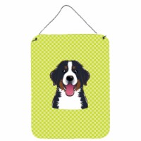 Checkerboard Lime Green Bernese Mountain Dog Wall or Door Hanging Prints