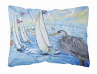 Blue Heron Sailboats Dog River Bridge Canvas Fabric Decorative Pillow