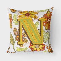 Carolines Treasures  CJ2003-NPW1818 Letter N Floral Mustard and Green Fabric Dec