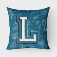 Letter L Sea Doodles Initial Alphabet Fabric Decorative Pillow