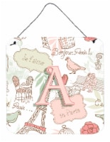Carolines Treasures  CJ2002-ADS66 Letter A Love in Paris Pink Wall or Door Hangi