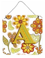 Letter A Floral Mustard and Green Wall or Door Hanging Prints
