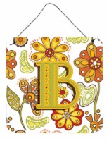 Letter B Floral Mustard and Green Wall or Door Hanging Prints