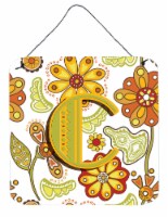 Letter C Floral Mustard and Green Wall or Door Hanging Prints