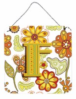 Letter F Floral Mustard and Green Wall or Door Hanging Prints