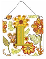 Letter L Floral Mustard and Green Wall or Door Hanging Prints