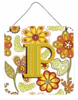 Letter P Floral Mustard and Green Wall or Door Hanging Prints