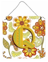 Letter Q Floral Mustard and Green Wall or Door Hanging Prints