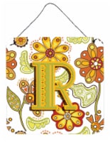 Letter R Floral Mustard and Green Wall or Door Hanging Prints