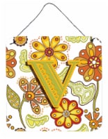 Letter V Floral Mustard and Green Wall or Door Hanging Prints