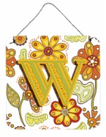 Letter W Floral Mustard and Green Wall or Door Hanging Prints