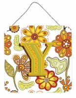 Letter Y Floral Mustard and Green Wall or Door Hanging Prints