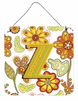 Letter Z Floral Mustard and Green Wall or Door Hanging Prints