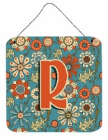 Carolines Treasures  CJ2012-RDS66 Letter R Flowers Retro Blue Wall or Door Hangi