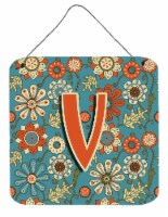 Carolines Treasures  CJ2012-VDS66 Letter V Flowers Retro Blue Wall or Door Hangi