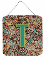 Letter T Retro Tribal Alphabet Initial Wall or Door Hanging Prints